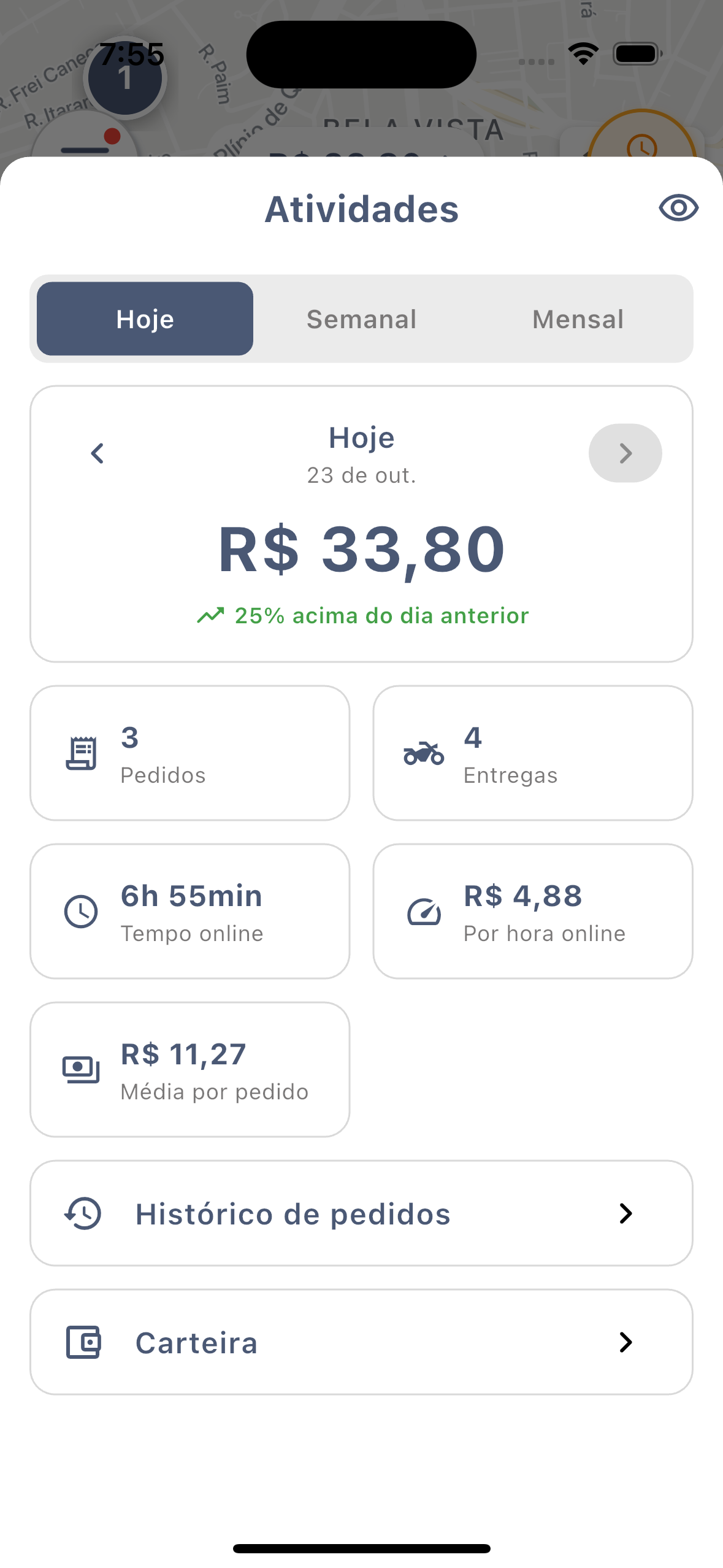 Tela Atividades com os ganhos