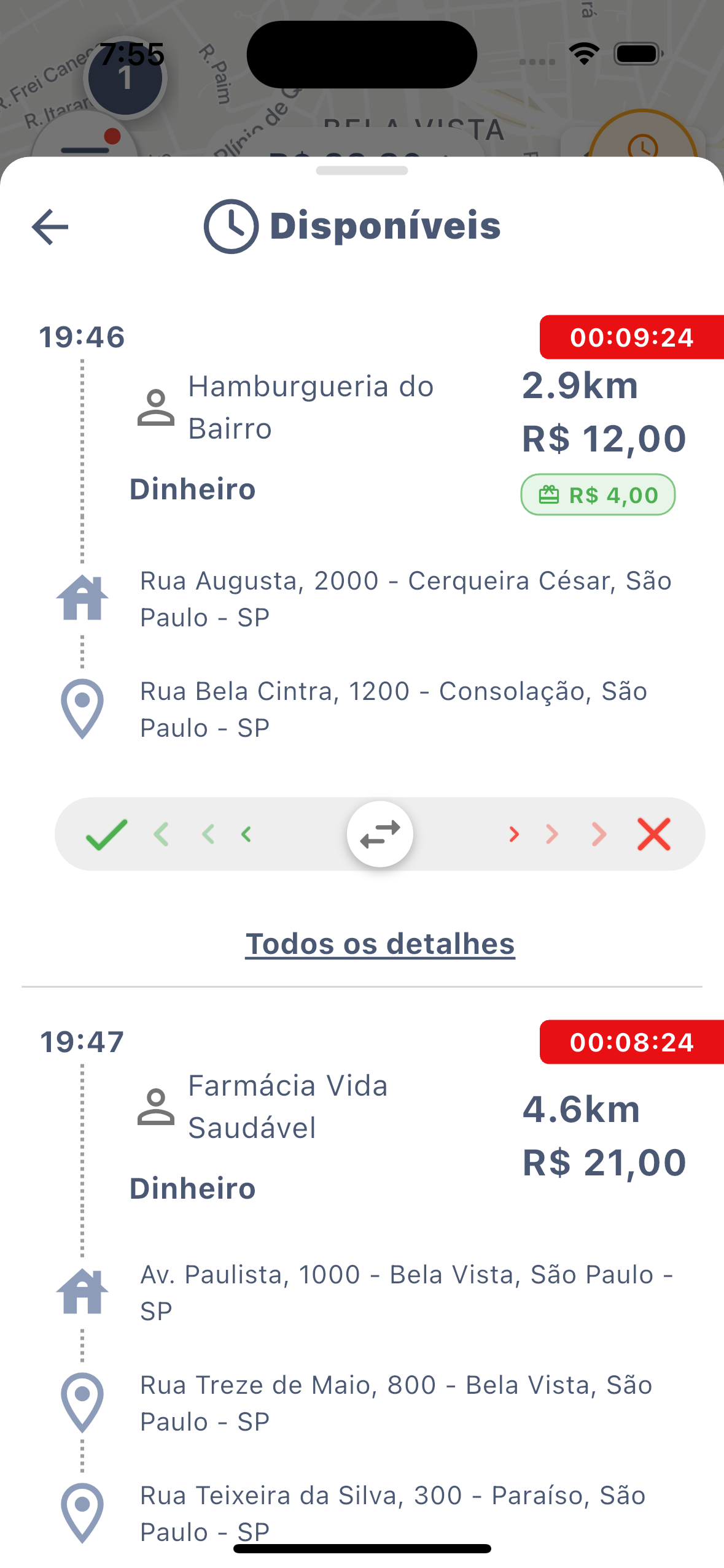 Lista de pedidos disponíveis no app do entregador