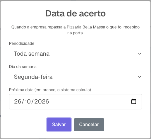 Janela Data de acerto