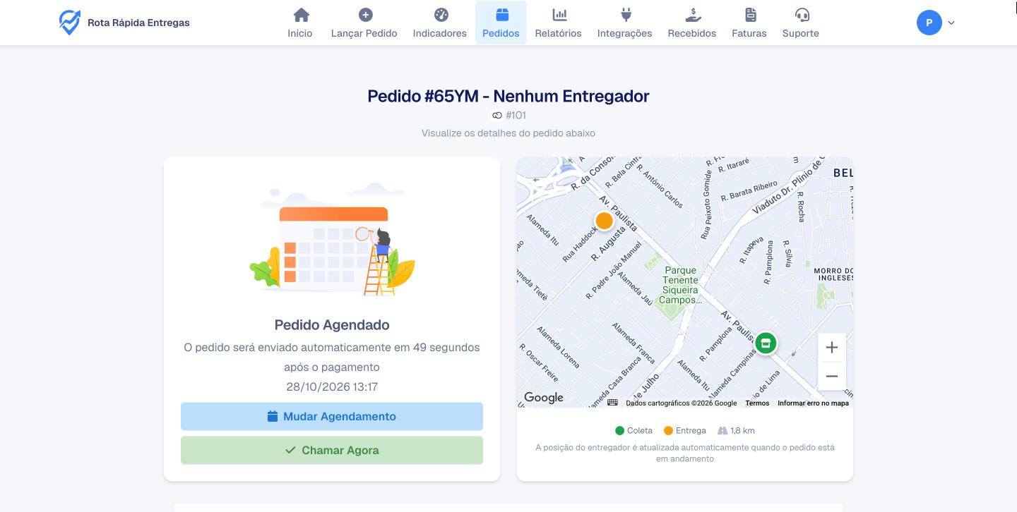 Entrega criada a partir de uma venda da Nuvemshop