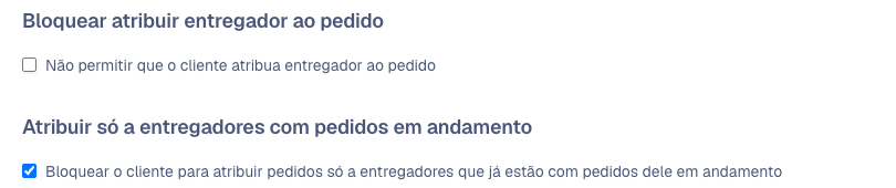 Aba Permissões do cadastro do cliente com a opção Atribuir só a entregadores com pedidos em andamento marcada