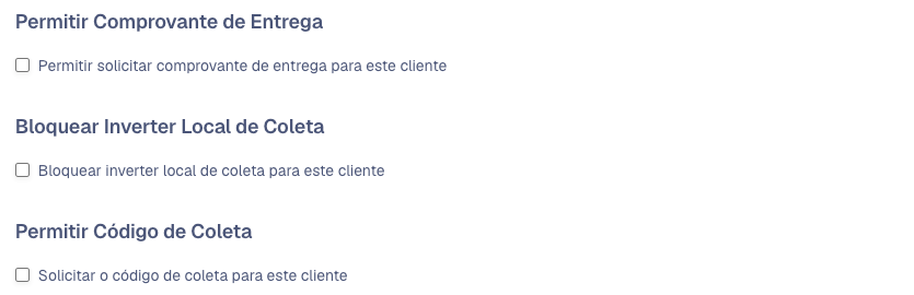 Aba Permissões de um cliente com o bloco Bloquear Inverter Local de Coleta