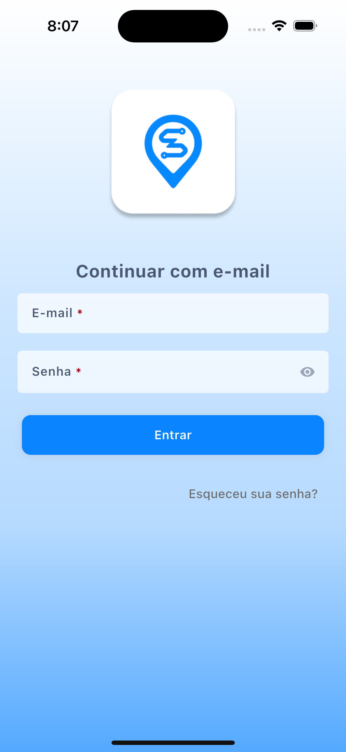 Tela de login do app do entregador
