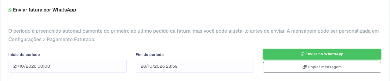 Bloco Enviar fatura por WhatsApp com o período preenchido