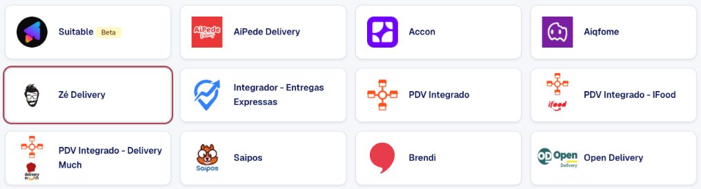 Card Zé Delivery na seção Integrações e API das Configurações