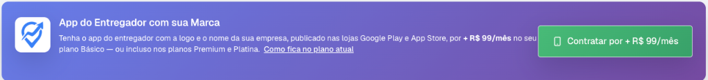 Quadro App do Entregador com sua Marca no topo da tela de entregadores com o botão Contratar
