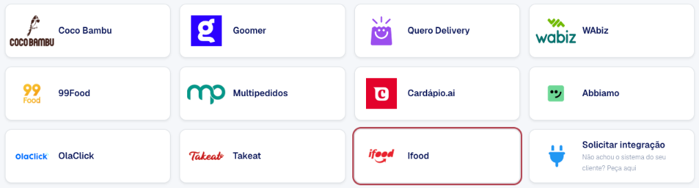 Card Ifood na seção Integrações e API das Configurações