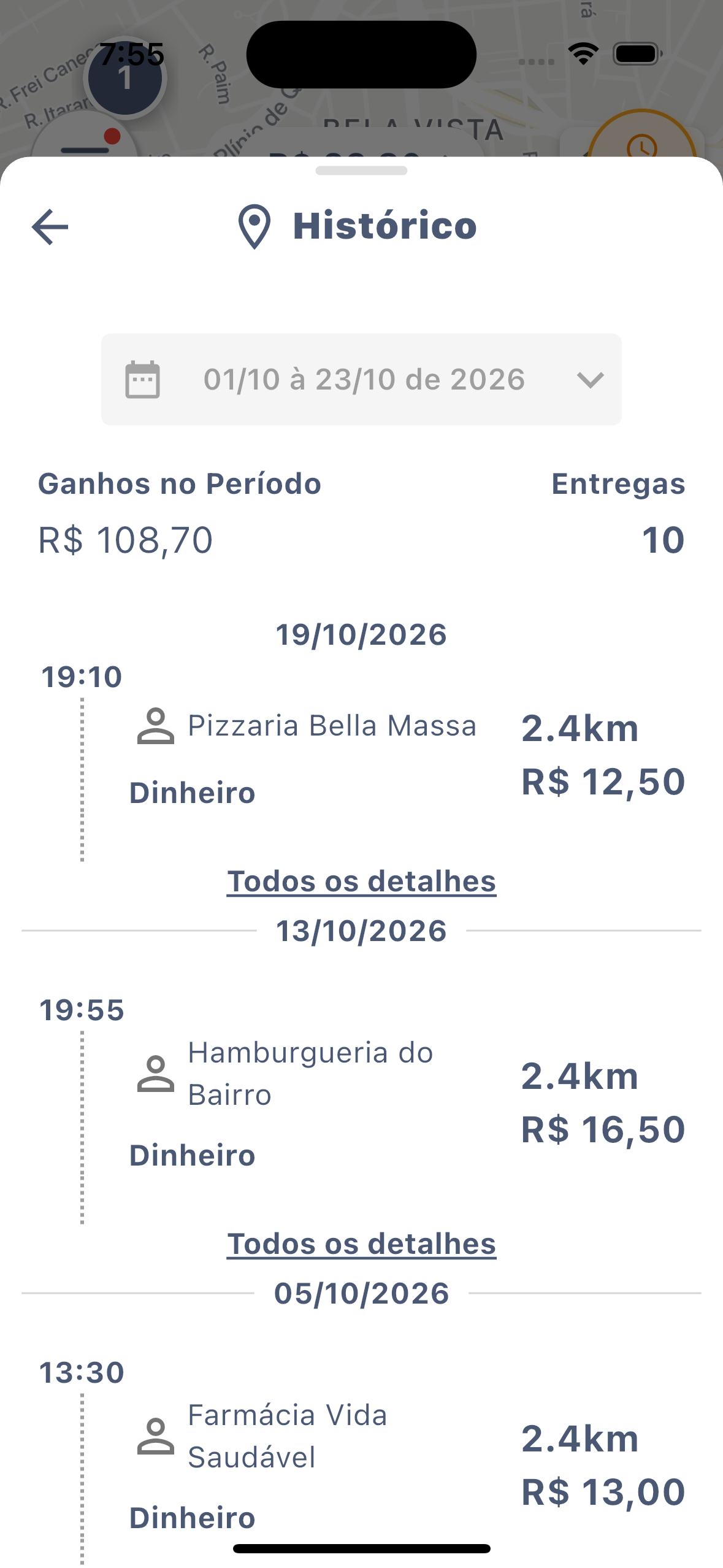 Histórico de Pedidos no app