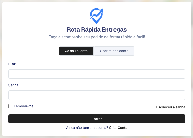 Tela de entrada do Portal B2B