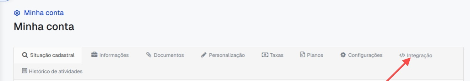 Tela Minha conta do Asaas com a aba Integração indicada
