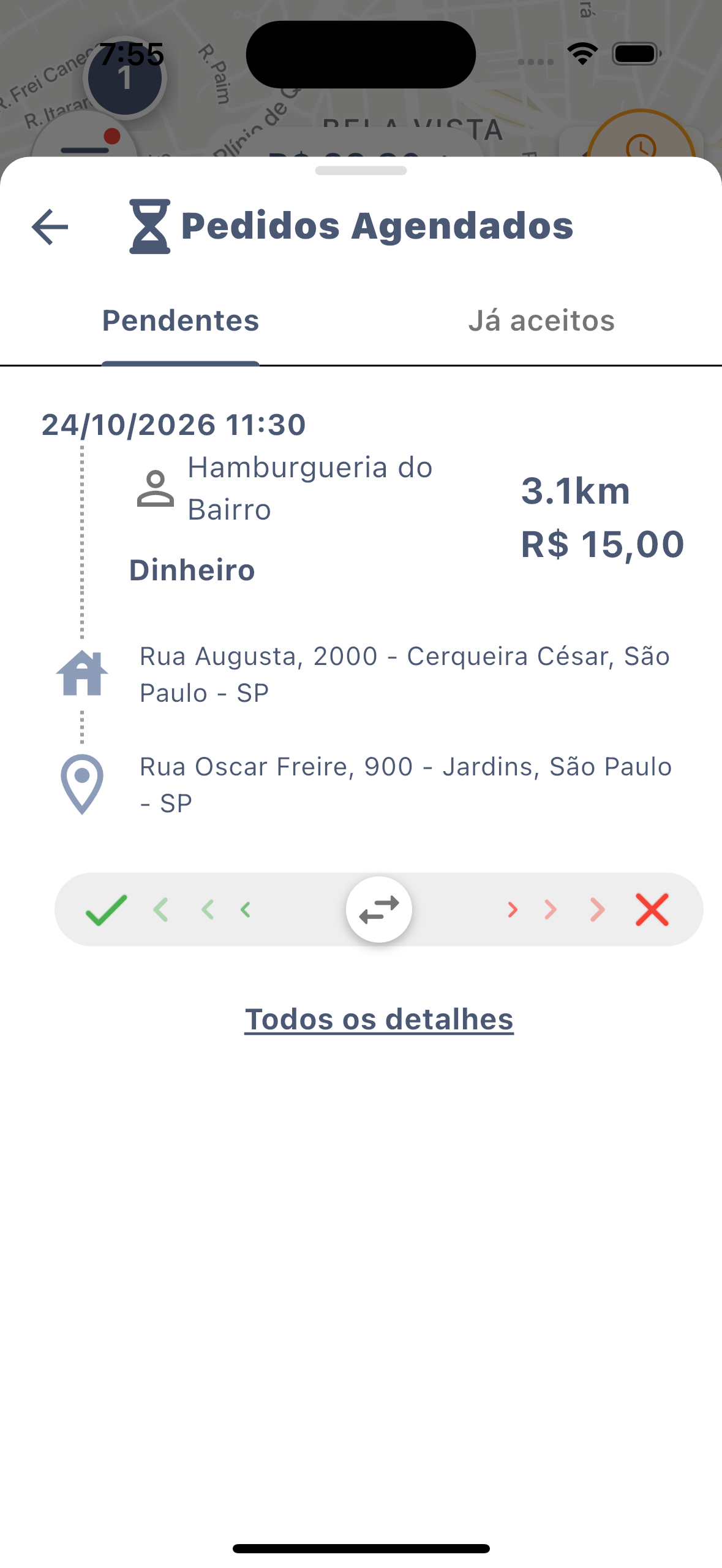 Tela Pedidos Agendados com as abas Pendentes e Já aceitos