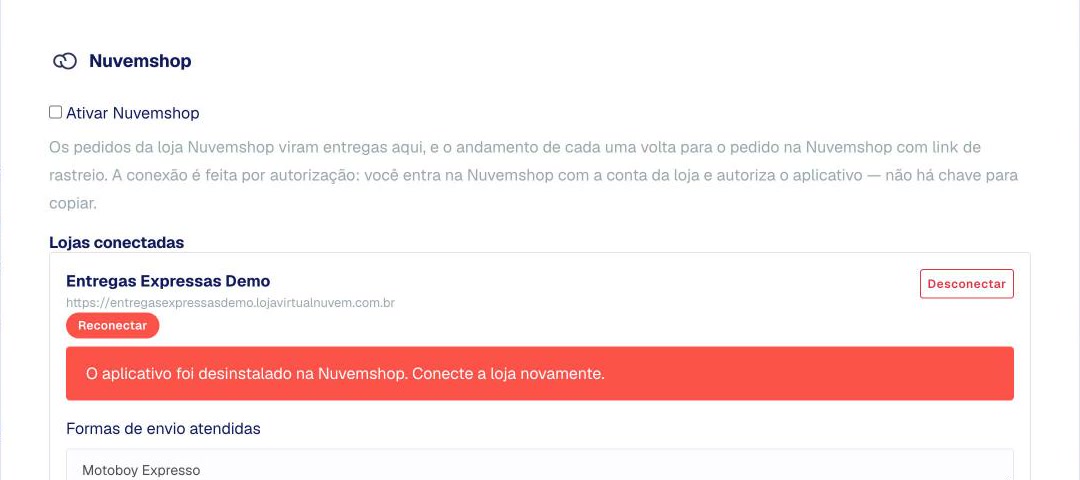 Loja com o selo Reconectar depois da desinstalação