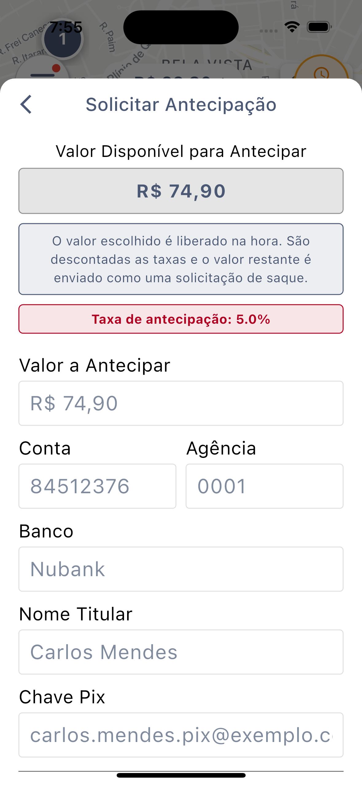 Tela Solicitar Antecipação