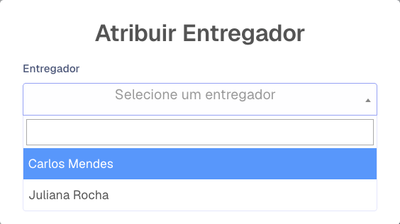 Lista de entregadores da janela Atribuir Entregador com apenas dois nomes