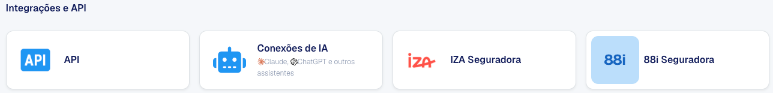 Card 88i Seguradora na seção Integrações e API das Configurações