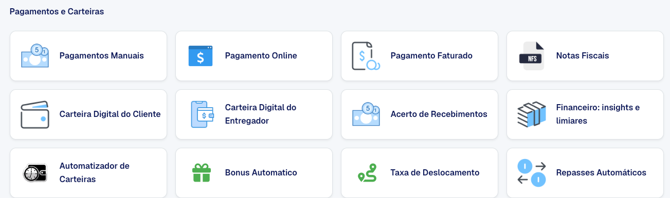 Card Acerto de Recebimentos nas Configurações